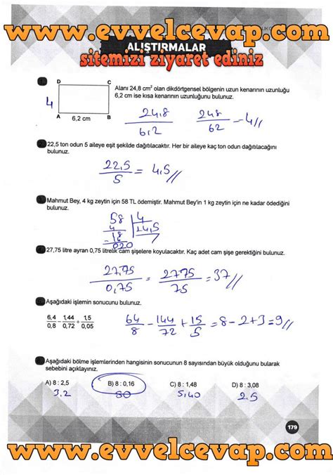 6. Sınıf Matematik Öğün Yayınları Ders Kitabı Cevapları