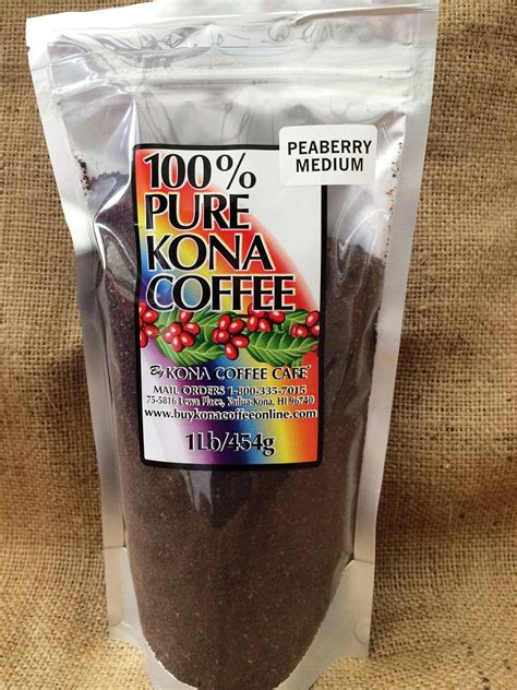 100 Kona Peaberry Medium Roast Whole Bean Coffee 1 pound