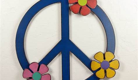 Peace Sign Wall Art Blue Mosaic Stained Glass Art Funky Boho Hippie