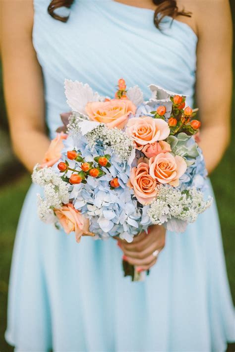 peach and blue wedding flowers