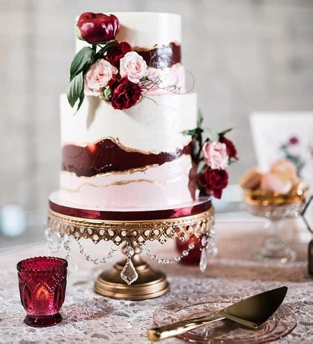 Peach Maroon Wedding Cake