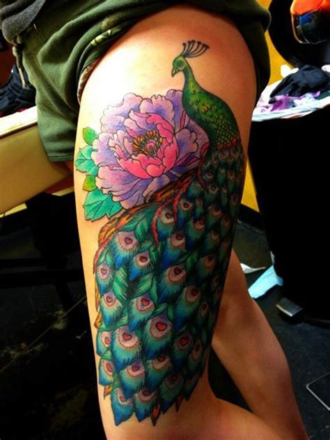 Cool Peacock Thigh Tattoo Designs References