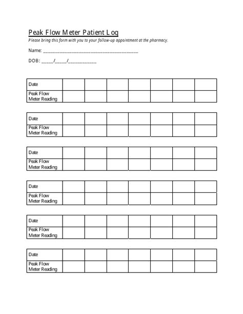 Peak Flow Meter Log