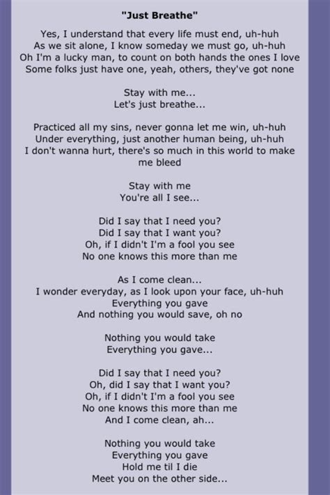 Pearl Jam Lyrics Printable