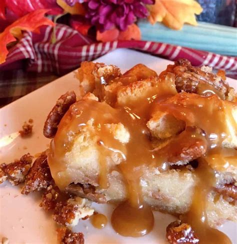 pecan pie bread pudding with caramel sauce