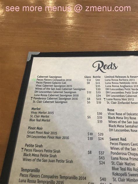 pecos flavors winery menu