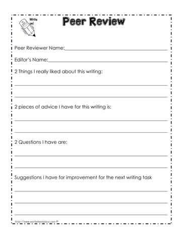 Peer Review Sheets For Writing