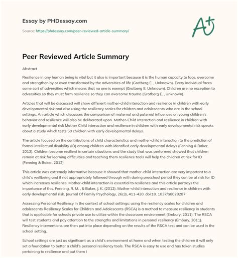 peer reviewed article summary example