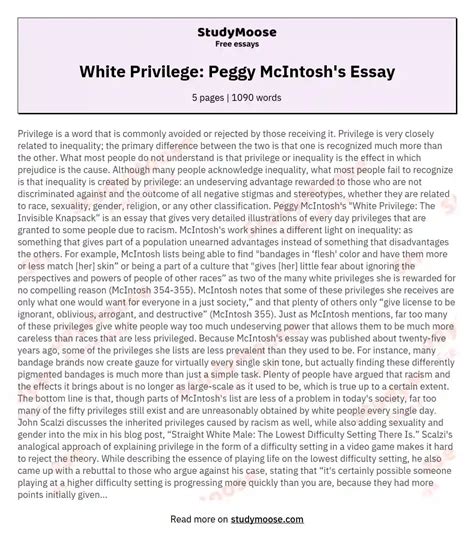peggy mcintosh essay on privilege
