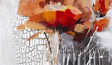 peinture fleur orange abstraite tableau carré