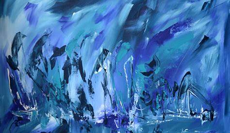 Peinture Abstraite Moderne Bleu Oeuvre D'art Intitulée Initiation, Format