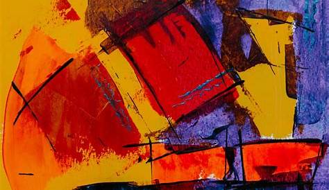 Peinture abstraite jaune et rouge au couteau à peindre