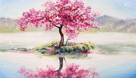 Peinture Rose Cerisier YSArt Tableau Acrylique Fleur De