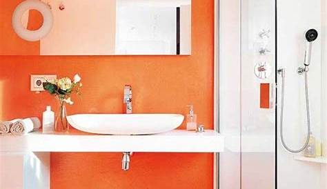 peinture salle de bain orange, soubassement en gris clair