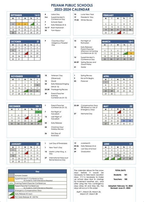 Pelham School Calendar