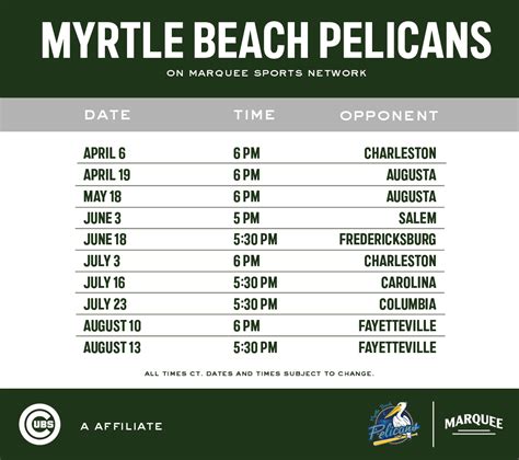 pelicans schedule baseball