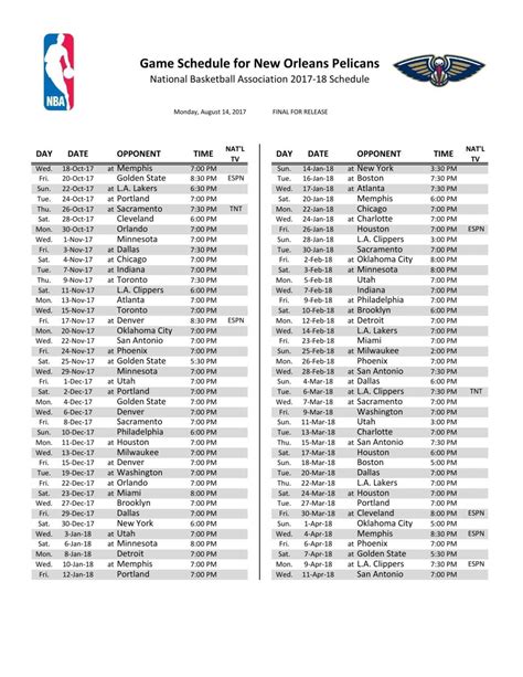 pelicans schedule pdf