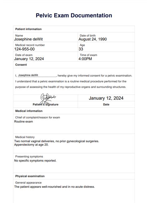 Pelvic Exam Documentation Sample