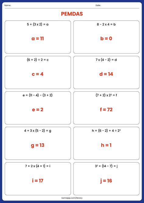 Pemdas Quiz With Answer Key