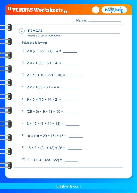Pemdas Worksheet Exercises