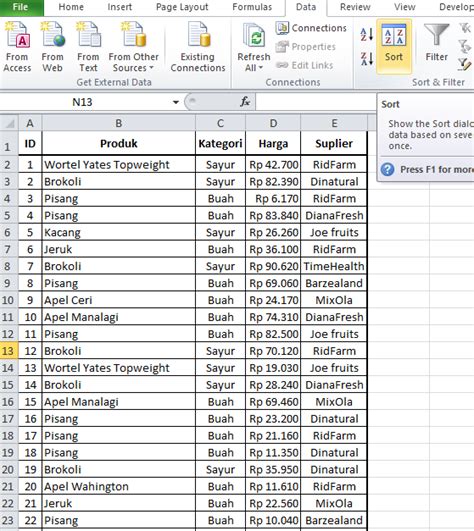 Pengurutan Data Excel