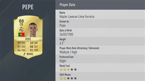 pepe fifa 17 card