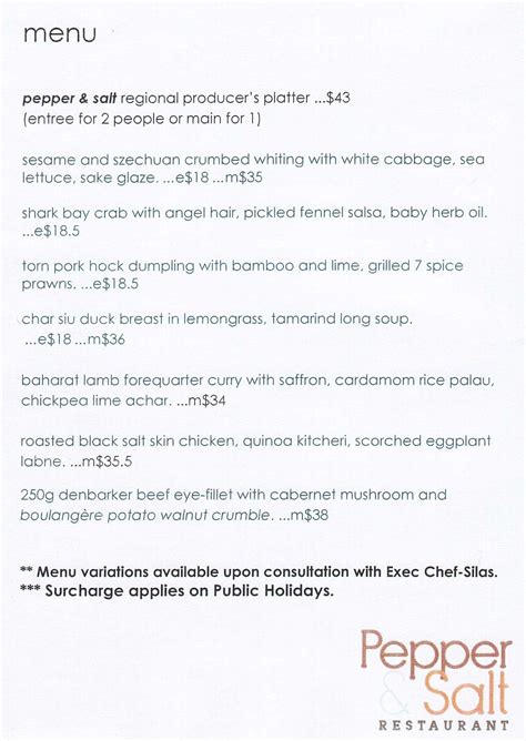 Pepper And Salt Denmark Menu