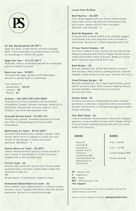Pepper Street Kitchen Menu