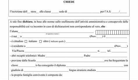 FACSIMILE MODULO DOMANDA PER ISCRIZIONE