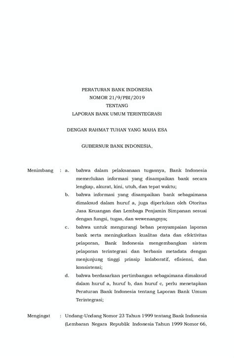 peraturan bank indonesia nomor 21/9/pbi/2019