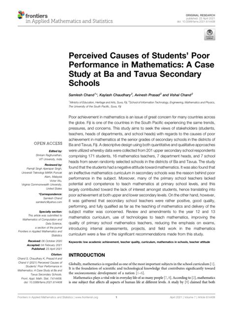 perceived causes of students poor performance in mathematics