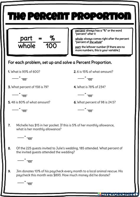 Percent Proportion Worksheet For Math Cafe