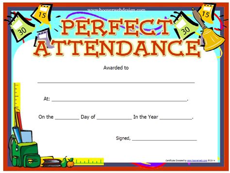 Perfect Attendance Certificate Printable carlynstudio.us