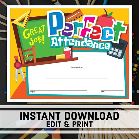 Hayes 078286 Perfect Attendance Certificate, 8.5 x 11 In. Pack 30