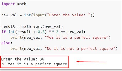 perfect square numbers in python