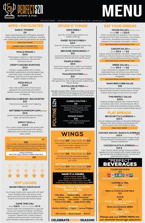 perfect szn - barrie menu