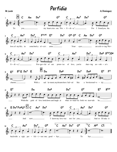 perfidia piano sheet music