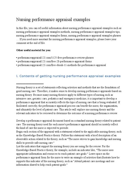 Performance Appraisal Examples Nursing