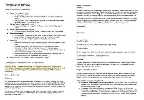 performance review examples software engineer