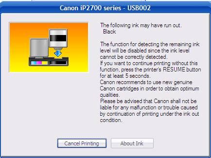 peringatan tinta habis pada printer canon