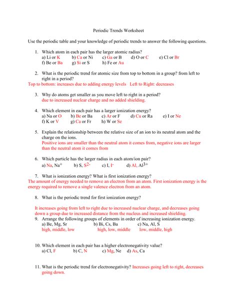 periodic trends worksheet answers extension questions