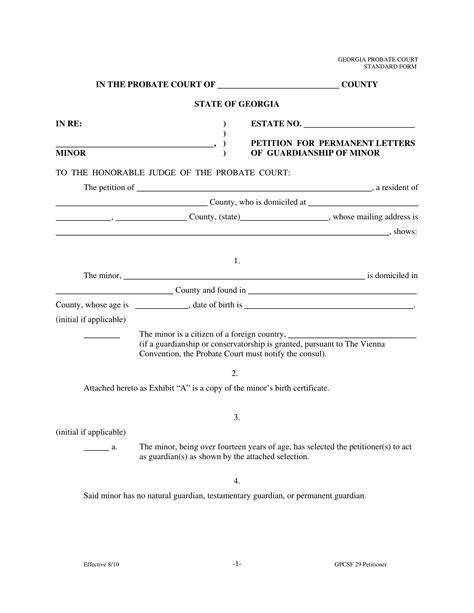 permanent guardianship forms for minors