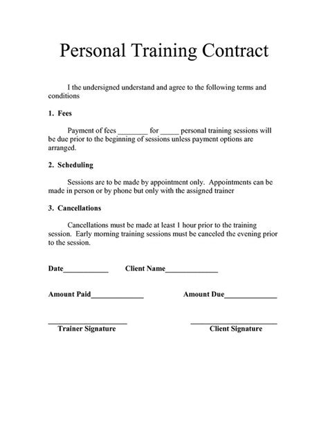 Personal Trainer Contract With Gym Template