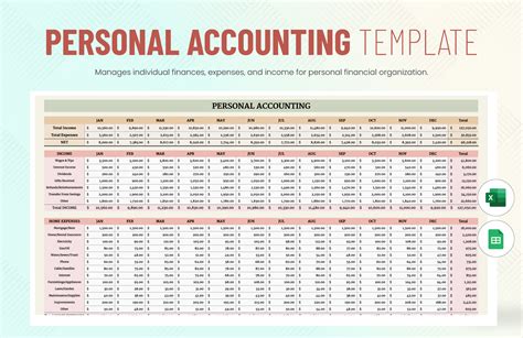 Personal Accounting Spreadsheet Template —