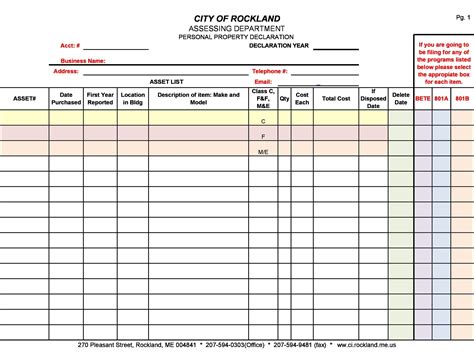 personal asset inventory template excel