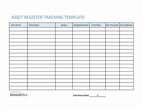 personal asset tracking excel template