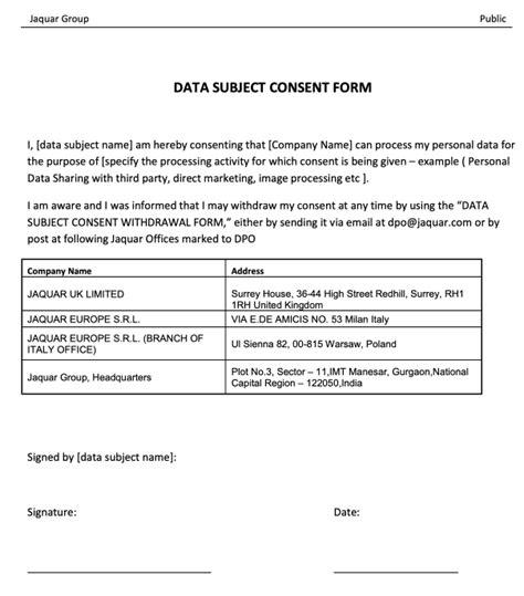 personal data consent form template