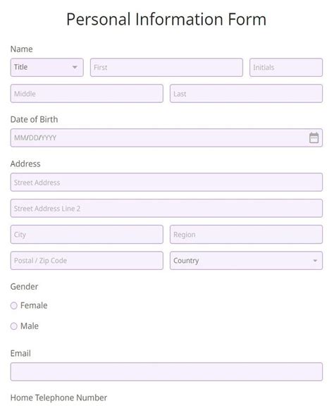 Personal Data Form Html