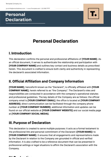 Personal Declaration Examples