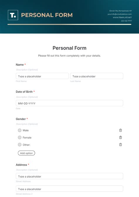 Personal Details Form Template